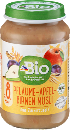 Ovocný príkrm slivka, jablko, hrušky a müsli dmBio