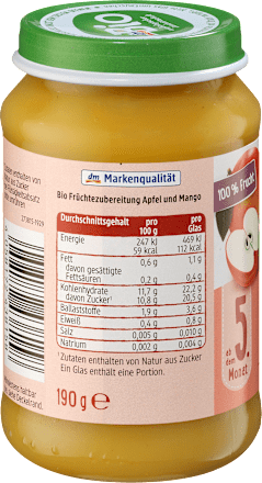 Voćna kašica za djecu – mango i jabuka, 5+ mj. dmBio