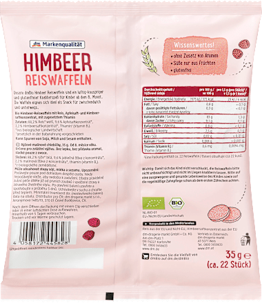 Babysnack Reiswaffeln Himbeere, ab dem 8.Monat dmBio