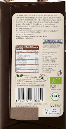 Schokolade, Feine Bitter, 70 % Kakao, Naturland dmBio