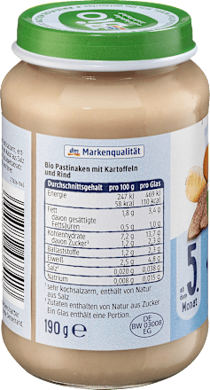 Bio kašica iz pastinaka s krompirjem in govedino, od 5. meseca dmBio