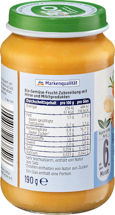 Menü Rahmgemüse mit Hirse in Apfel ab dem 6. Monat, Demeter dmBio