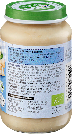 Menü Fenchel-Pastinake mit Couscous und Huhn ab dem 6. Monat, Demeter dmBio