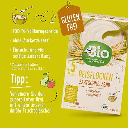 Getreidebrei Bio Reisflocken zartschmelzend ab dem 5. Monat dmBio