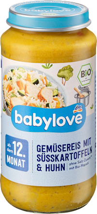 Menü Gemüsereis mit Süßkartoffel und Hühnchen ab dem 12. Monat babylove
