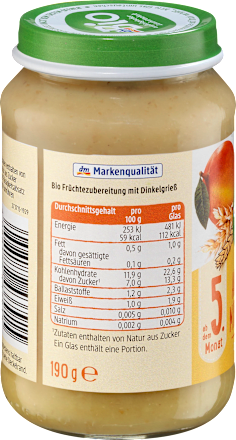 Mus jabłko-mango z kaszką orkiszową od 5. miesiąca życia, Demeter dmBio