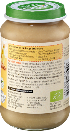  Frucht & Getreide Apfel mit Banane und Hirse ab dem 6. Monat dmBio