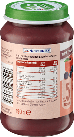 Früchte Apfel-Himbeere-Heidelbeere ab dem 5. Monat dmBio