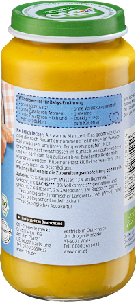 Menü Gemüsereis mit Lachs ab dem 12. Monat dmBio