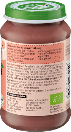 Früchte Birne-schwarze Johannisbeere mit Banane ab dem 5. Monat dmBio