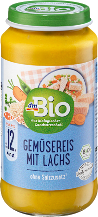 Menü Gemüsereis mit Lachs ab dem 12. Monat dmBio