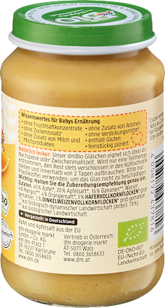 Bio bébidesszert vegyes gyümölcs teljes értékű gabonával, 6. hónapos kortól dmBio