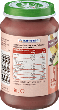 Früchte Birne-schwarze Johannisbeere mit Banane ab dem 5. Monat dmBio