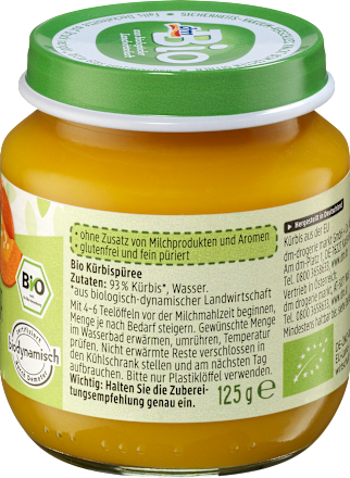 Gemüse Kürbis pur ab dem 5. Monat dmBio