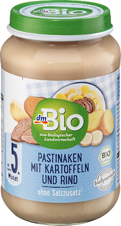 Zeleninový príkrm paštrnák so zemiakmi a hovädzím mäsom dmBio
