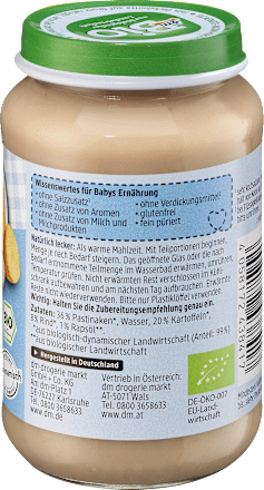 Menü Pastinaken mit Kartoffeln und Rind ab dem 5. Monat dmBio