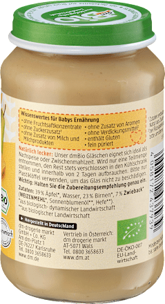 Frucht & Getreide Birne mit Zwieback in Apfel, ab dem 5. Monat dmBio