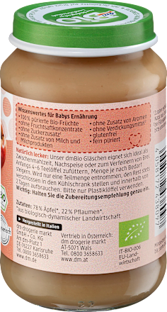 Früchte Pflaume in Apfel ab dem 5. Monat dmBio