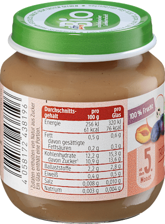 Früchte Trockenpflaume in Apfel ab dem 5. Monat dmBio