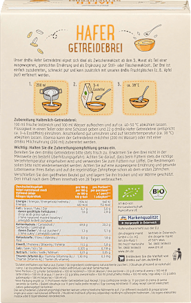 Getreidebrei Hafer ab dem 5. Monat dmBio