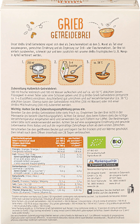 Getreidebrei Bio Grieß ab dem 5. Monat dmBio