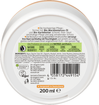 Körperbutter mit Bio-Macadamianuss & Bio-Karitébutter  alverde NATURKOSMETIK