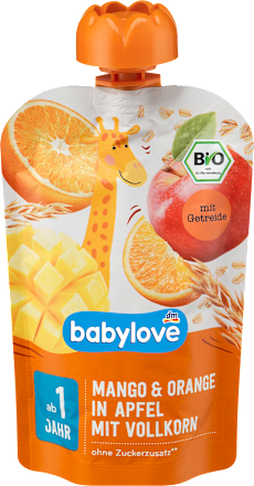 Quetschie Mango & Orange in Apfel mit Vollkorn ab 1 Jahr babylove