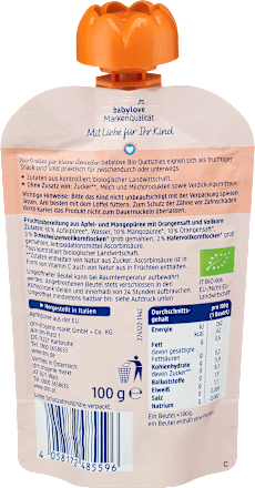 Quetschie Mango & Orange in Apfel mit Vollkorn ab 1 Jahr babylove