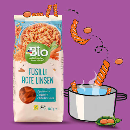 Nudeln, Fusilli aus roten Linsen dmBio