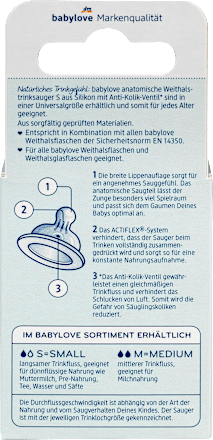 Trinksauger Weithals Silikon, Gr. S, anatomisch, Universalgröße, von Geburt an babylove