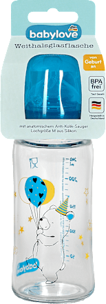 Staklena flašica sa širokim grlom i silikonskom cuclom, zapremina: 240ml, 0+ meseci, više vrsta babylove