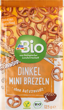 Snack, Mini Brezeln, Dinkel, salzfrei dmBio