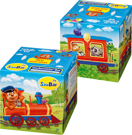 Taschentücher Box sortiert (Dschungel & Lokomotive)  SauBär
