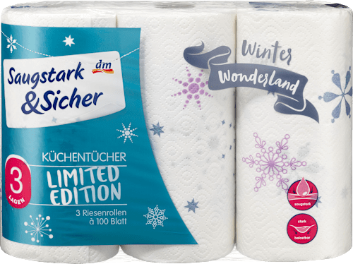Küchentücher Design Winter Wonderland, 3-lagig (3 x 100 Blatt) Saugstark&Sicher