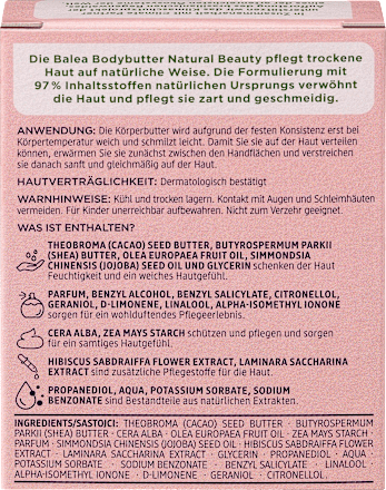 natural beauty Feste Körperbutter mit Bio-Hibiskus-Extrakt und Bio-Jojobaöl Balea