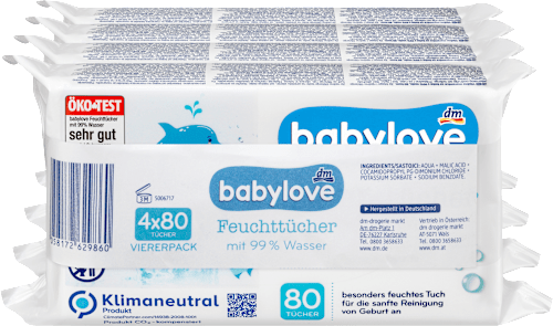 Feuchttücher mit 99% Wasser (4 x 80 Stück) babylove