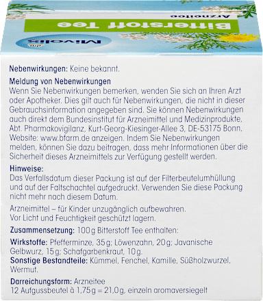 Arzneitee, Bitterstoff Tee (12 Beutel) Mivolis