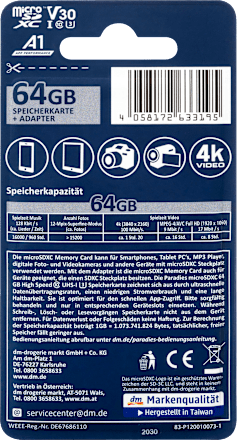 Speicherkarte Micro SDXC Paradies