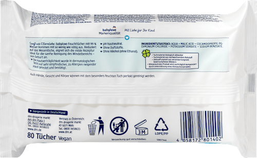 Feuchttücher mit 99% Wasser (4 x 80 Stück) babylove