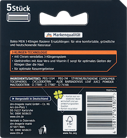 Umeci za brijač sa 3 oštrice Balea MEN