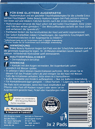 Beauty Hyaluron Augen Gel-Pads (3x2 Stück) Balea
