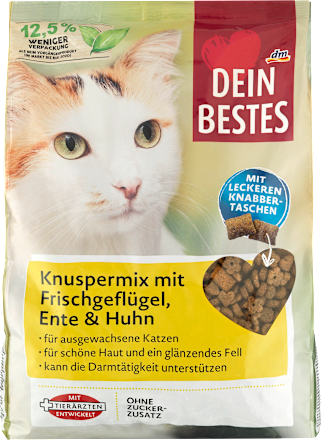 Karma sucha dla kotów, chrupiący mix ze świeżym mięsem, kaczką i kurczakiem Dein Bestes