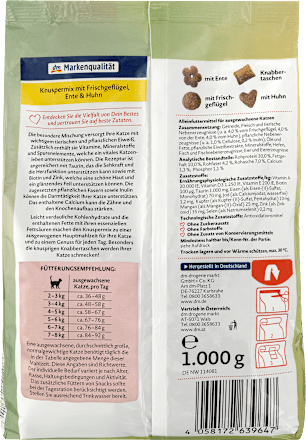 Karma sucha dla kotów, chrupiący mix ze świeżym mięsem, kaczką i kurczakiem Dein Bestes