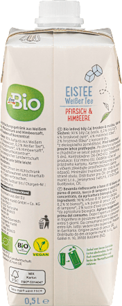 Bio jeges tea, fehér tea őszibarackvelővel és málnalével dmBio