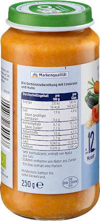 Menü Gemüse-Couscous mit Huhn, ab dem 12. Monat dmBio