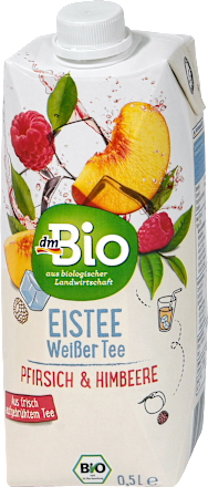 Bio jeges tea, fehér tea őszibarackvelővel és málnalével dmBio