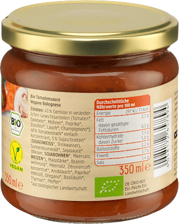 Sauce, Tomatensauce vegane Bolognese, vegan dmBio