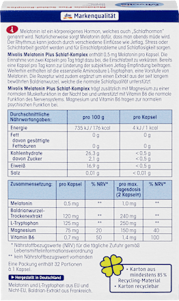 Nahrungsergänzungsmittel Melatonin Plus Schlaf-Komplex Mivolis
