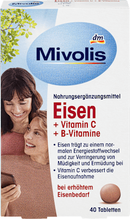 Eisen + Vitamin C + B-Vitamine, Tabletten, 40 St. Mivolis