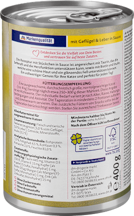 Nassfutter für Katzen, mit Geflügel und Leber in Sauce Dein Bestes